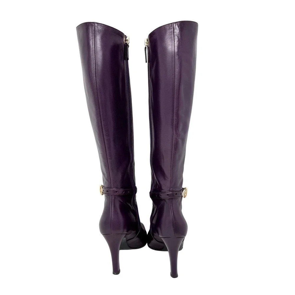 Gucci Knee High Boots Purple Leather Equestrian Early 2000s IT 37.5 / US 7.5B - Picture 5 of 14